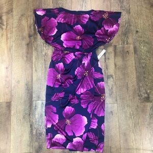Maggy London Faux Wrap Pencil Flowy Arms Women’s Dress Dark Floral Size 0